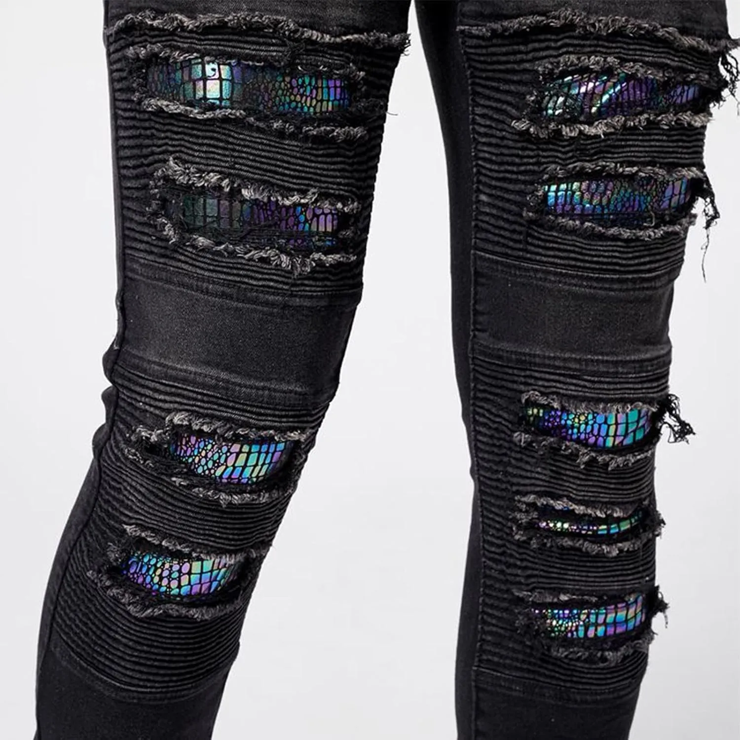 Jeans Pants for Men's 2025 Fashion Solid Color Ripped Denim Cargo Trouser Stretch Slim Fit Comfy Sweatpant