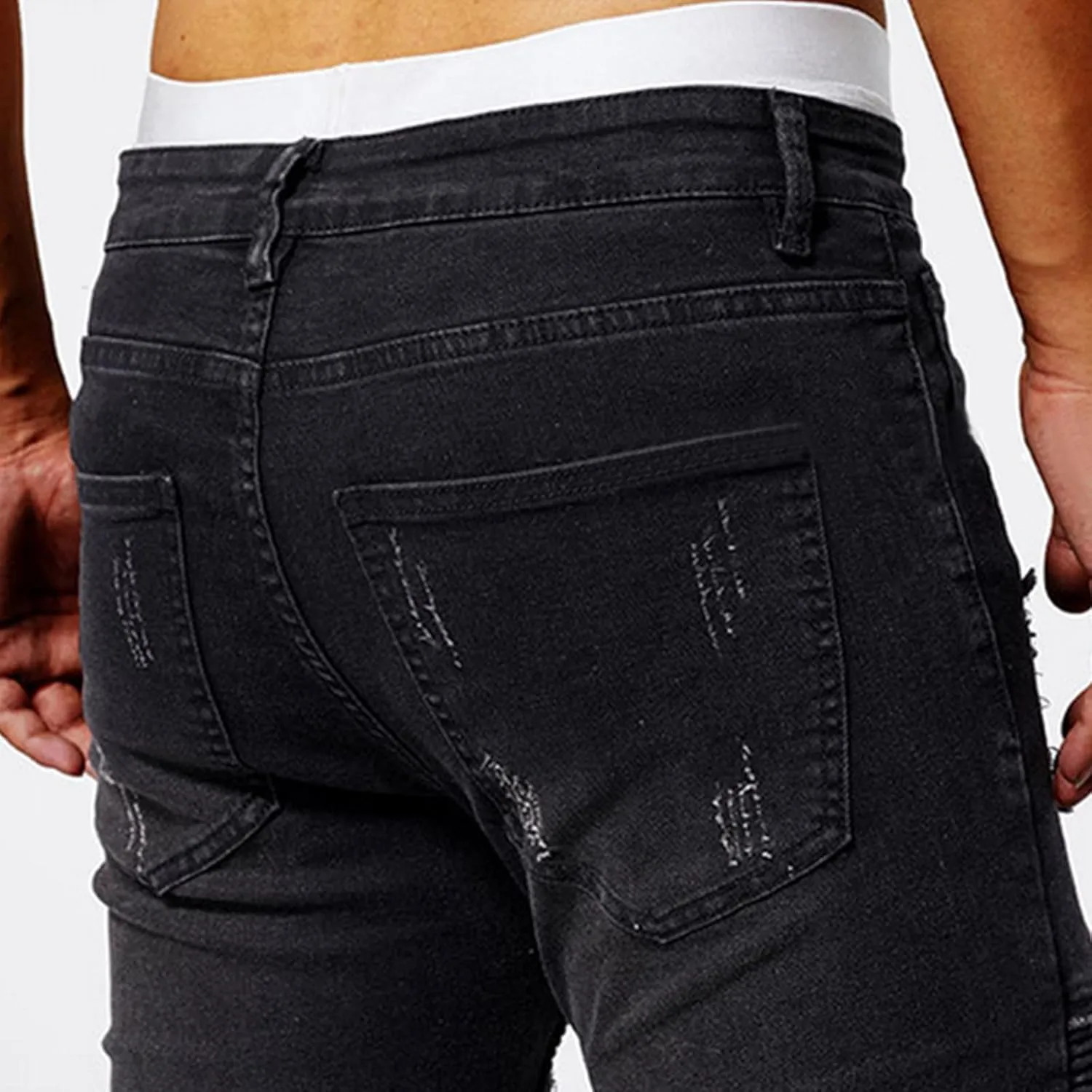 Jeans Pants for Men's 2025 Fashion Solid Color Ripped Denim Cargo Trouser Stretch Slim Fit Comfy Sweatpant