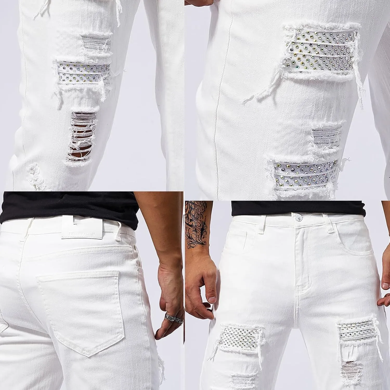 Jeans Pants for Men's 2025 Fashion Solid Color Ripped Denim Cargo Trouser Stretch Slim Fit Comfy Sweatpant