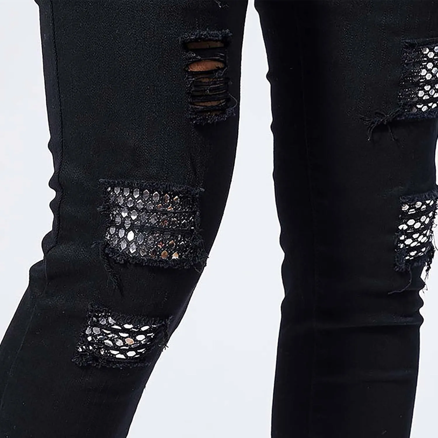 Jeans Pants for Men's 2025 Fashion Solid Color Ripped Denim Cargo Trouser Stretch Slim Fit Comfy Sweatpant