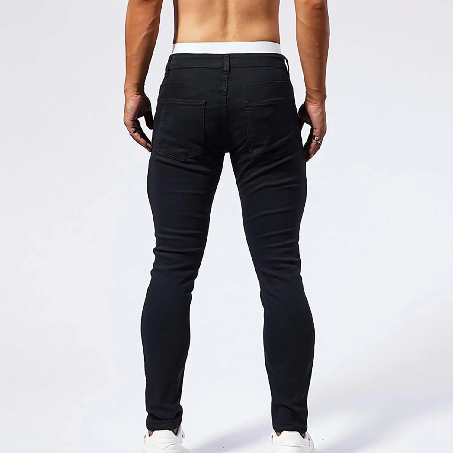 Jeans Pants for Men's 2025 Fashion Solid Color Ripped Denim Cargo Trouser Stretch Slim Fit Comfy Sweatpant