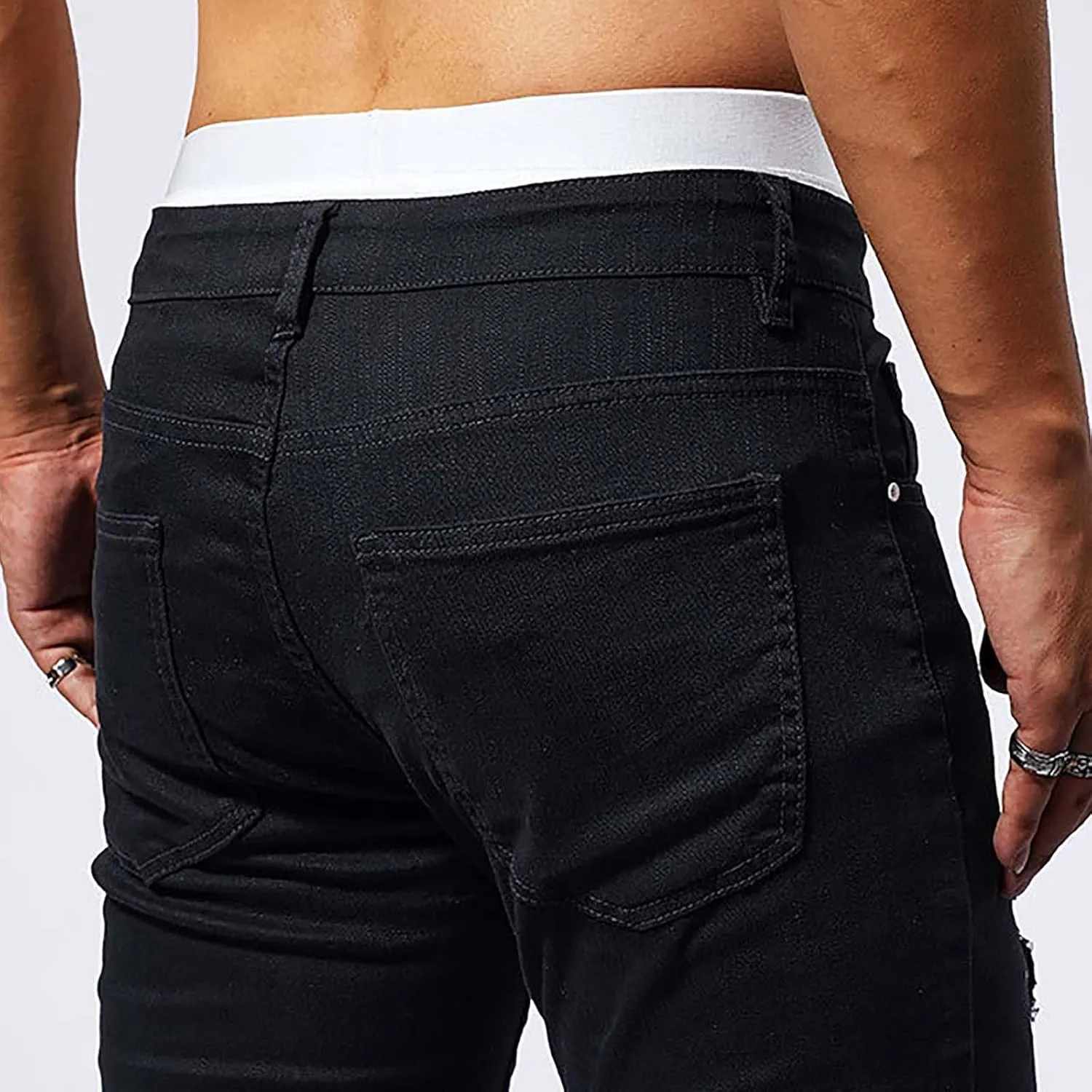 Jeans Pants for Men's 2025 Fashion Solid Color Ripped Denim Cargo Trouser Stretch Slim Fit Comfy Sweatpant
