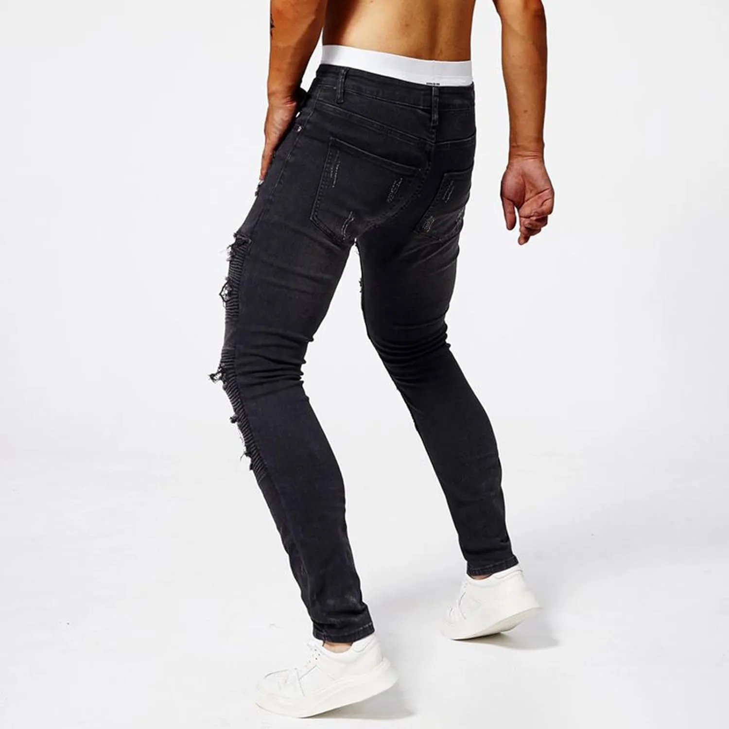 Jeans Pants for Men's 2025 Fashion Solid Color Ripped Denim Cargo Trouser Stretch Slim Fit Comfy Sweatpant