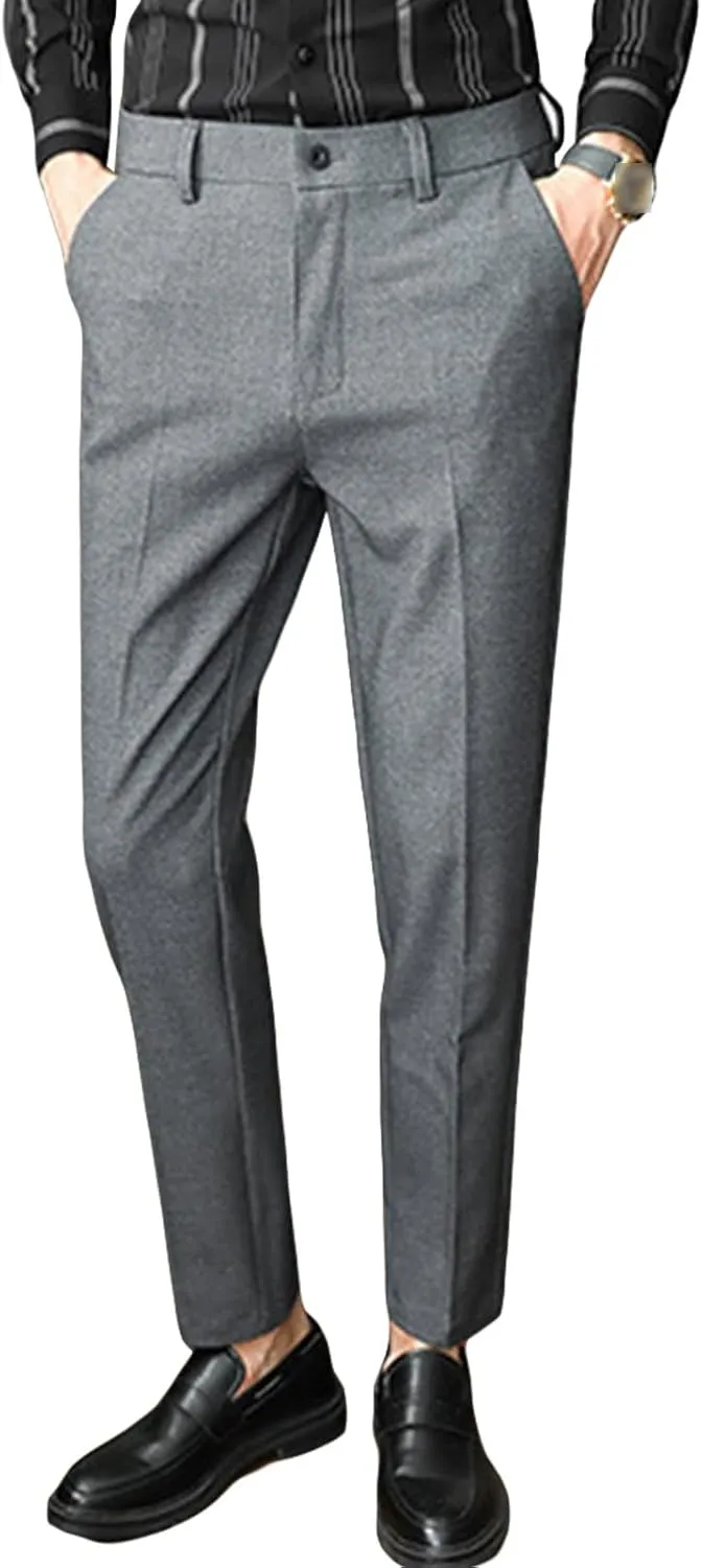 JEShifangjiusu Men's Skinny Stretchy Khaki Pants Slim Fit Slacks Tapered Trousers Wrinkle-Free Comfort Dress Chino Pant (29,Dark Grey), Dark Grey, 29