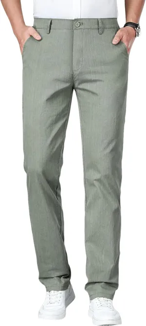 JEShifangjiusu Men's Slim Fit Cotton Stretch Pants Flat Front Relaxed Fit Casual Pant Washed Comfort Stretch Chino Pant (30,Army Green), Army Green, 30