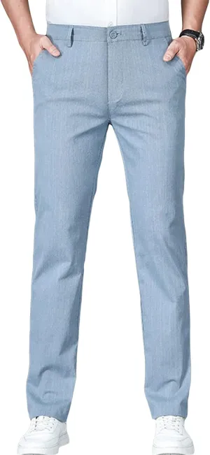 JEShifangjiusu Men's Slim Fit Cotton Stretch Pants Flat Front Relaxed Fit Casual Pant Washed Comfort Stretch Chino Pant (31,Light Blue), Light Blue, 31