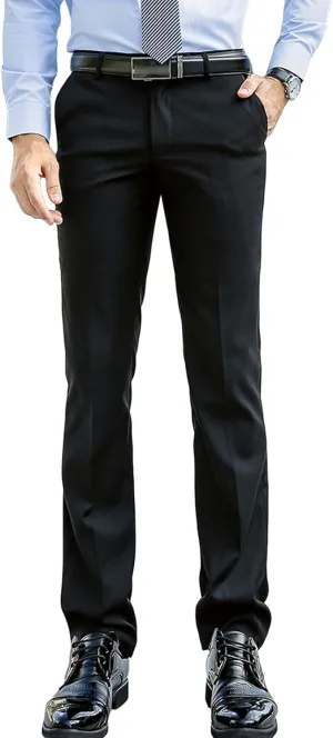 JEShifangjiusu Men's Slim-Fit Flat-Front Dress Pant Classic Business Chino Trousers Solid Color Skinny Comfort Wedding Pant (30,Black), Black, 30