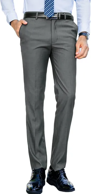 JEShifangjiusu Men's Slim-Fit Flat-Front Dress Pant Classic Business Chino Trousers Solid Color Skinny Comfort Wedding Pant (30,Grey), Grey, 30