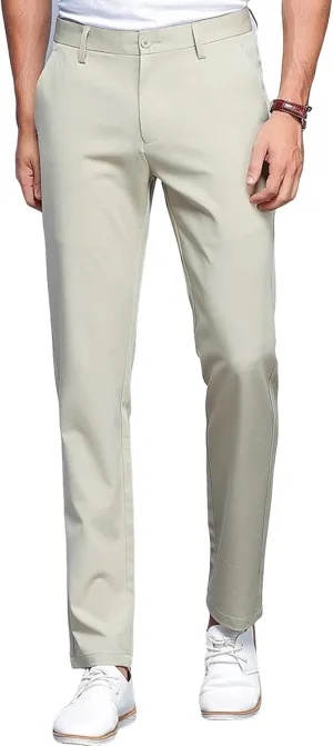 JEShifangjiusu Men's Stretch Dress Pants Slim Fit Skinny Suit Pants Chino Pants Comfort Straight Flat Front Dress Pant (30,Khaki), Khaki, 30