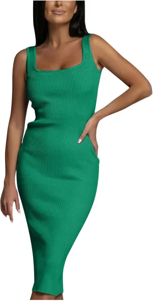 JOAU Sexy Bodycon Midi Dress Women's Sleeveless Club Beach Cocktail Party Pencil Dresses Basic Tank Dress Sun Dress