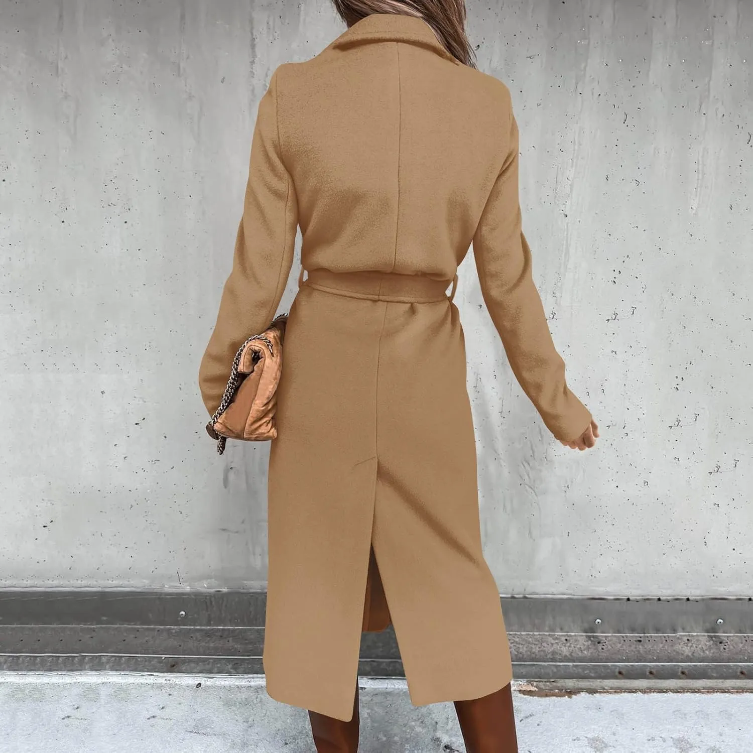 JOAU Women's Wool Coat Notched Collar Open Front Cardigan Pea Overcoat Winter Warm Long Trench Coats Jackets with Belt