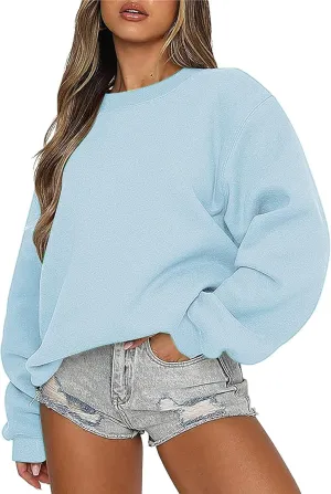 jovati Womens Sweatshirts Oversized Crew Neck Pullover Casual Hoodie Fleece 2024 Trendy Fall Outfits Clothes prime member deals clean girl aesthetic clothes over sized sweatshirt for women