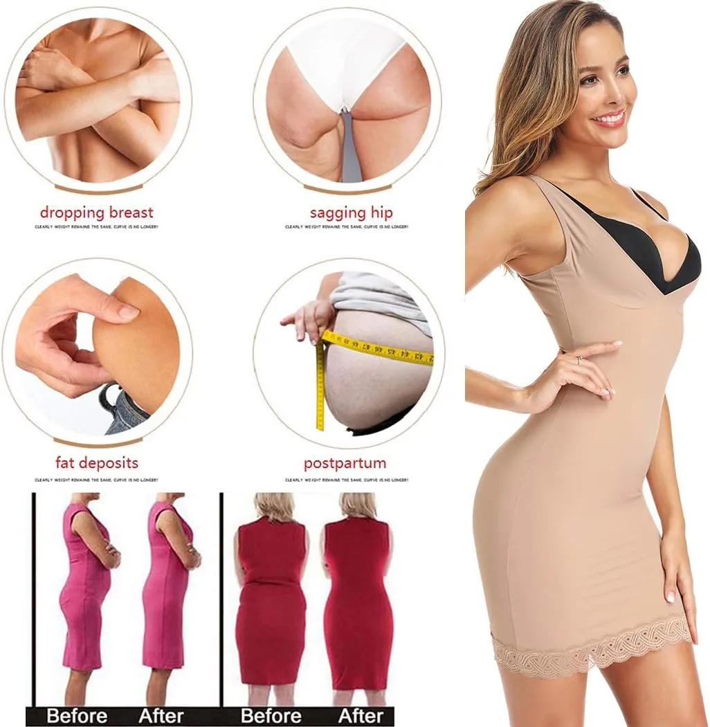 JOYSHAPER Womens Full Slips for Under Dresses Tummy Control Body Slimmer Dress Shapewear Slip V Neck Slimming Slip