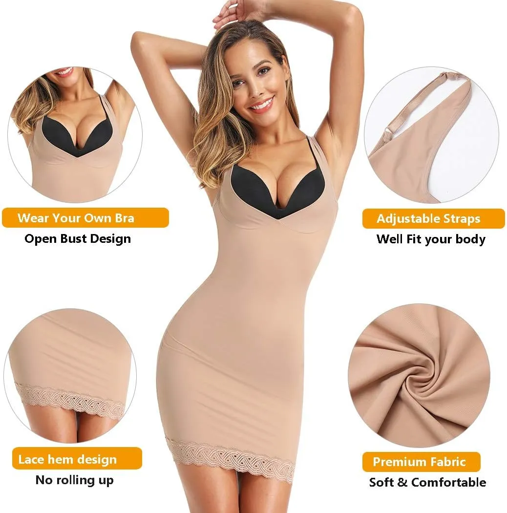 JOYSHAPER Womens Full Slips for Under Dresses Tummy Control Body Slimmer Dress Shapewear Slip V Neck Slimming Slip