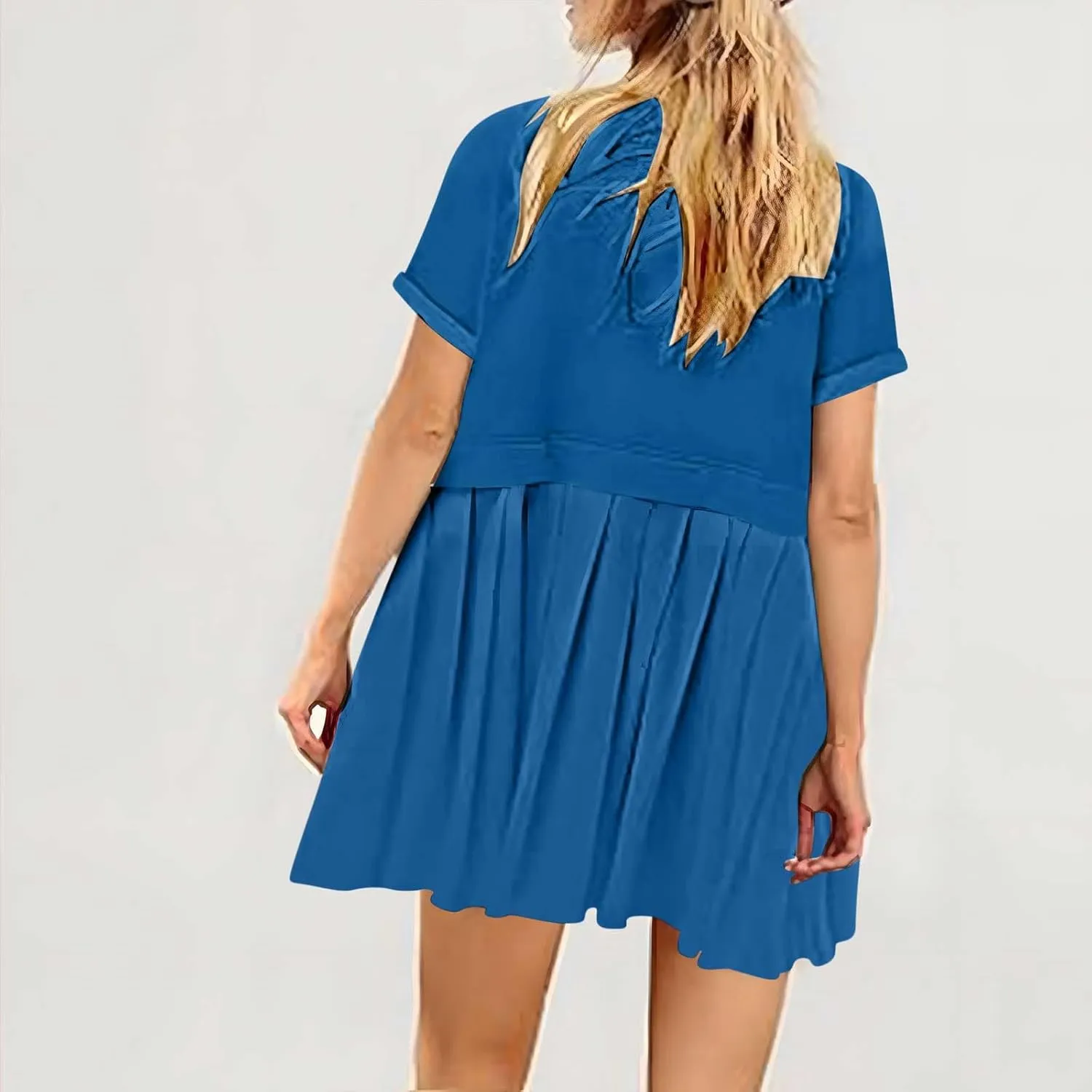 jsaierl Womens Summer Dress Oversized Pleated Short Dress Cute Sweet Mini Dress Comfy Loose Beach Dress Sun Dress 2025