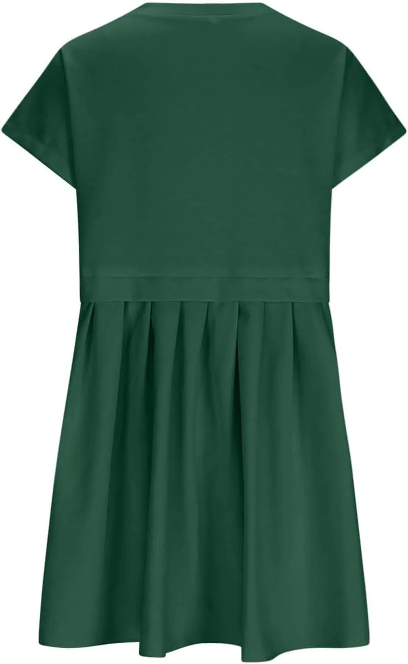 jsaierl Womens Summer Dress Oversized Pleated Short Dress Cute Sweet Mini Dress Comfy Loose Beach Dress Sun Dress 2025