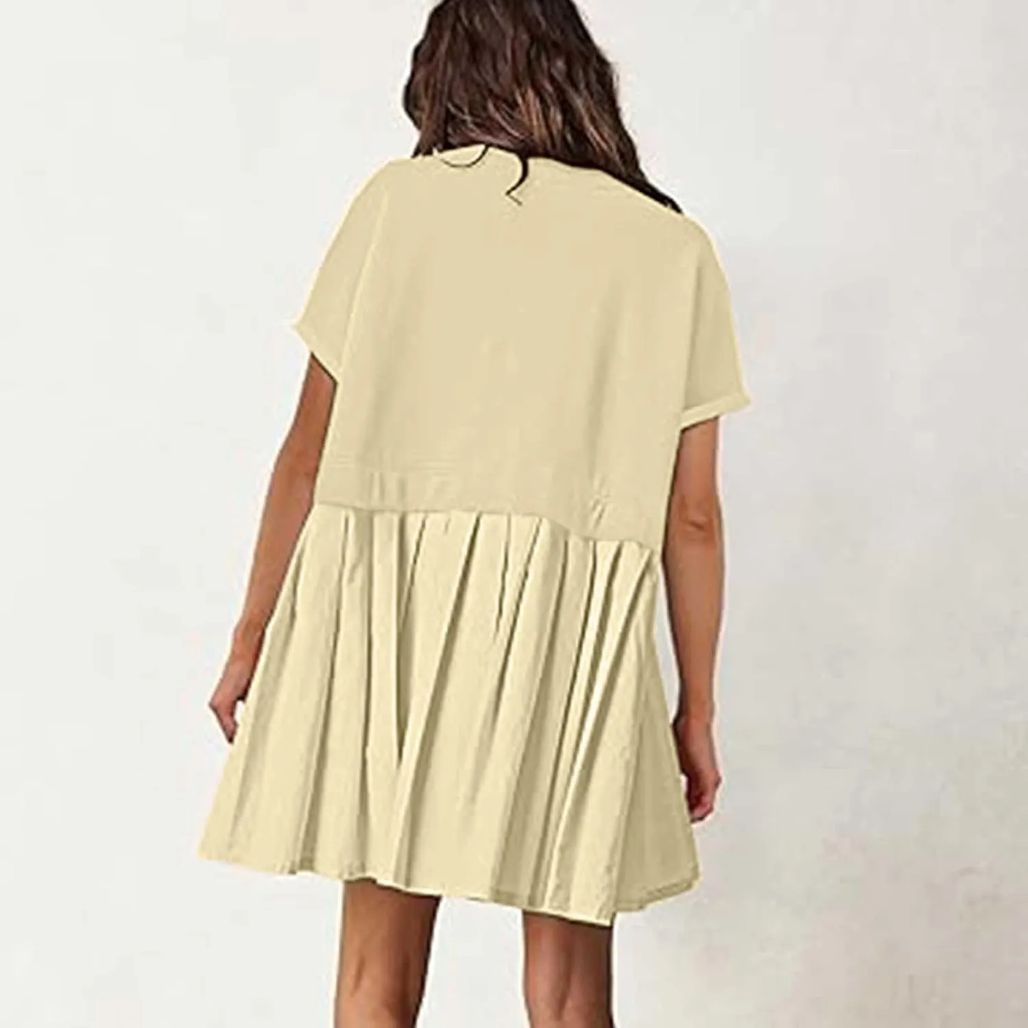 jsaierl Womens Summer Dress Oversized Pleated Short Dress Cute Sweet Mini Dress Comfy Loose Beach Dress Sun Dress 2025