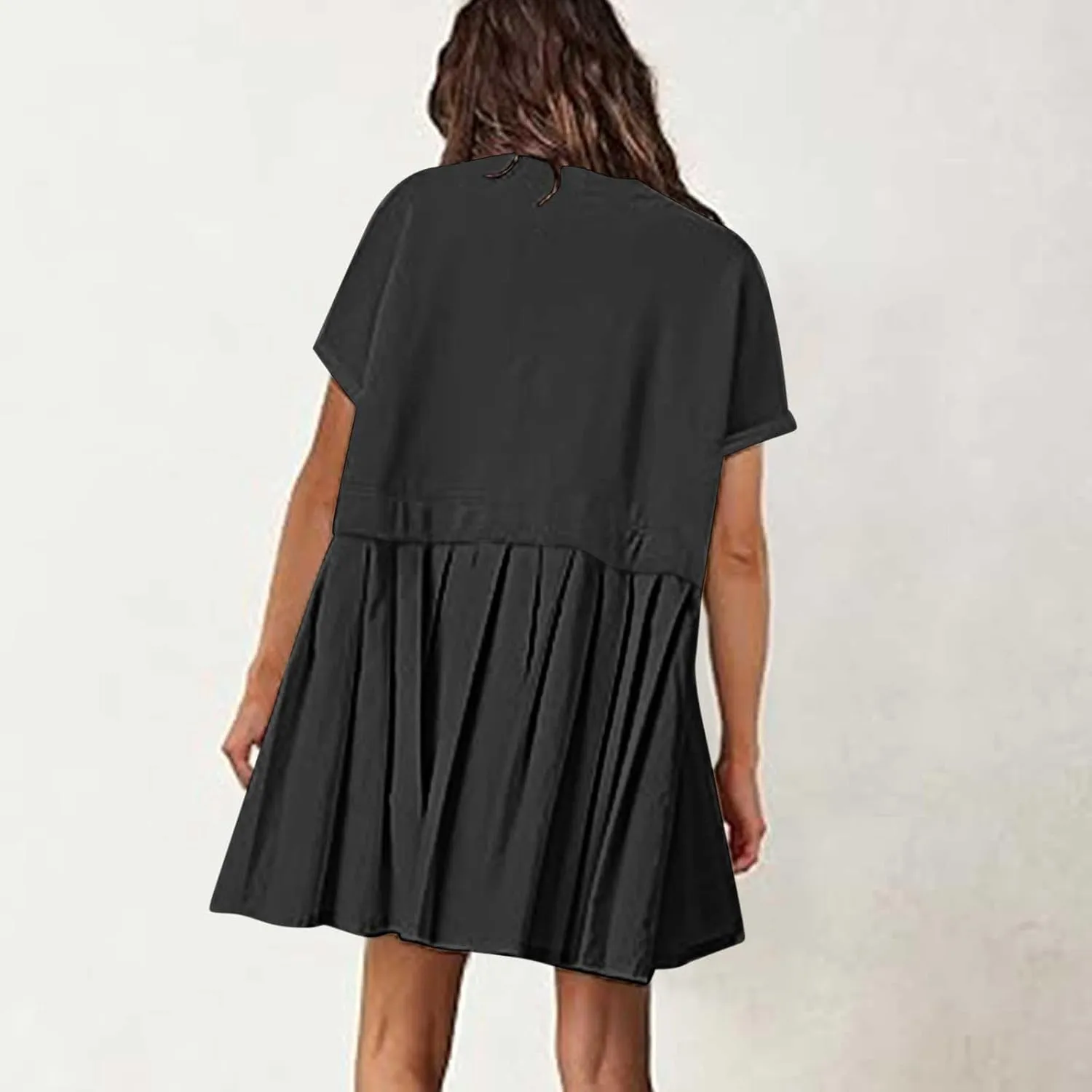 jsaierl Womens Summer Dress Oversized Pleated Short Dress Cute Sweet Mini Dress Comfy Loose Beach Dress Sun Dress 2025