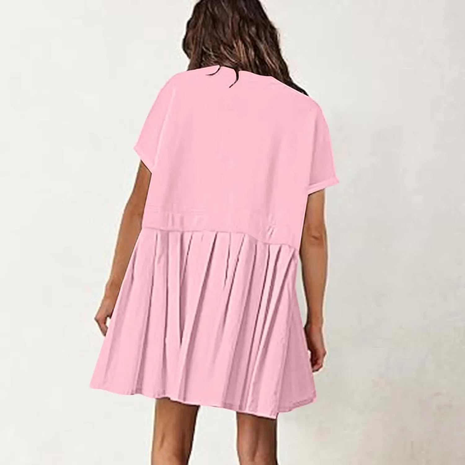 jsaierl Womens Summer Dress Oversized Pleated Short Dress Cute Sweet Mini Dress Comfy Loose Beach Dress Sun Dress 2025