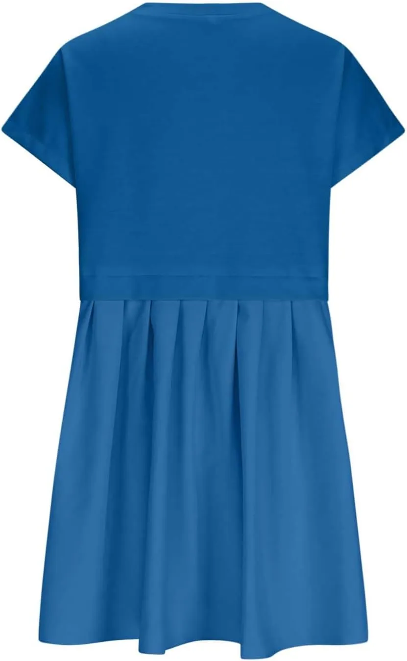 jsaierl Womens Summer Dress Oversized Pleated Short Dress Cute Sweet Mini Dress Comfy Loose Beach Dress Sun Dress 2025