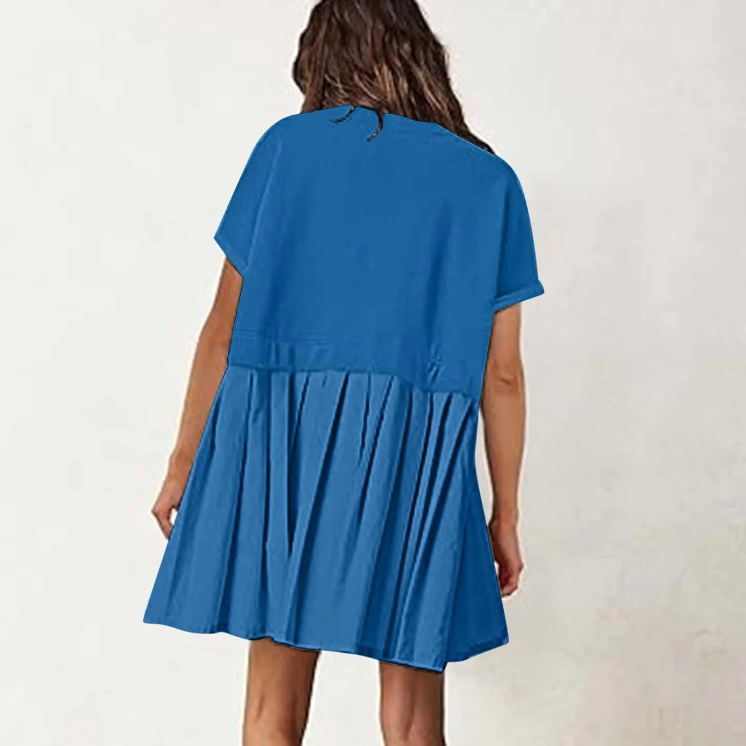 jsaierl Womens Summer Dress Oversized Pleated Short Dress Cute Sweet Mini Dress Comfy Loose Beach Dress Sun Dress 2025