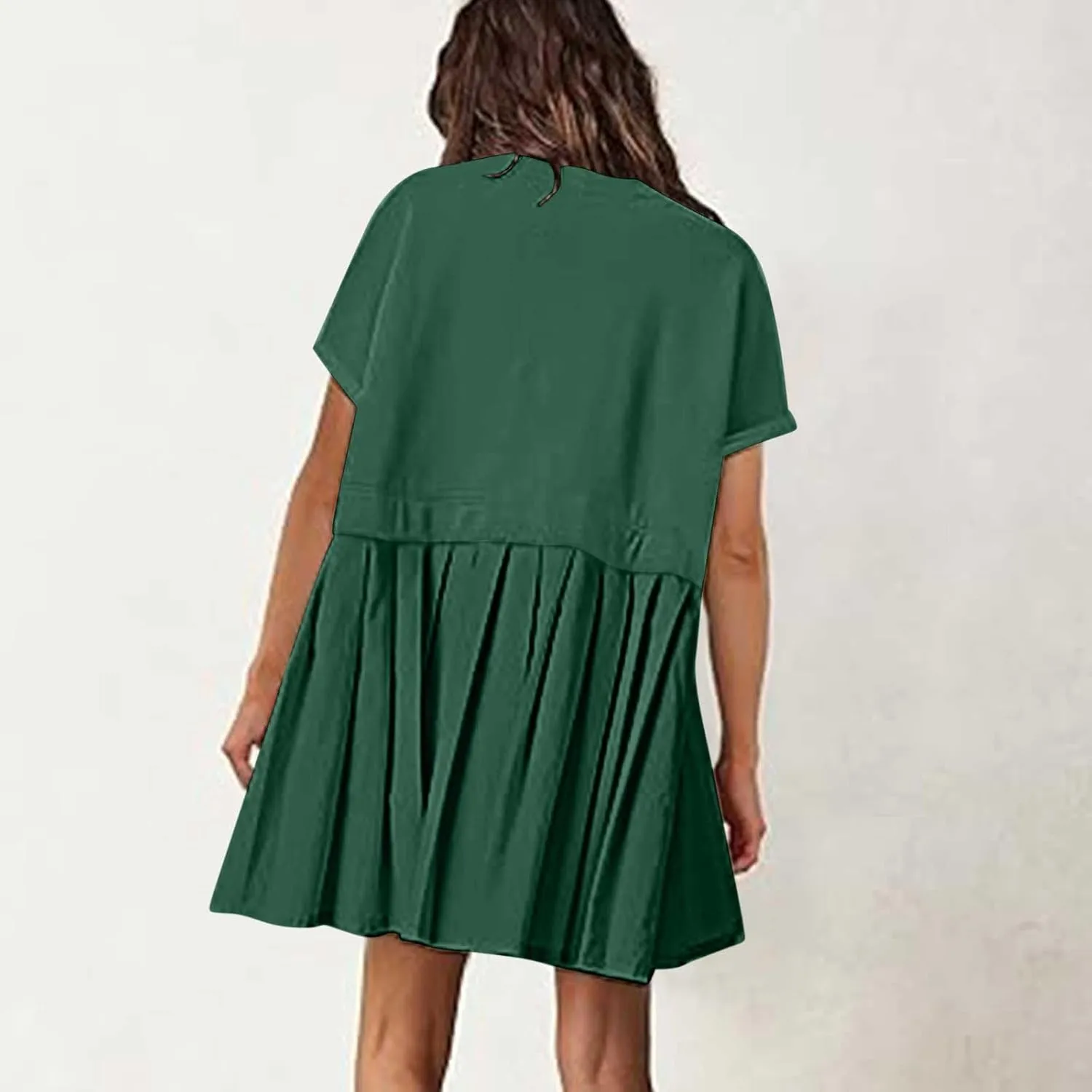 jsaierl Womens Summer Dress Oversized Pleated Short Dress Cute Sweet Mini Dress Comfy Loose Beach Dress Sun Dress 2025