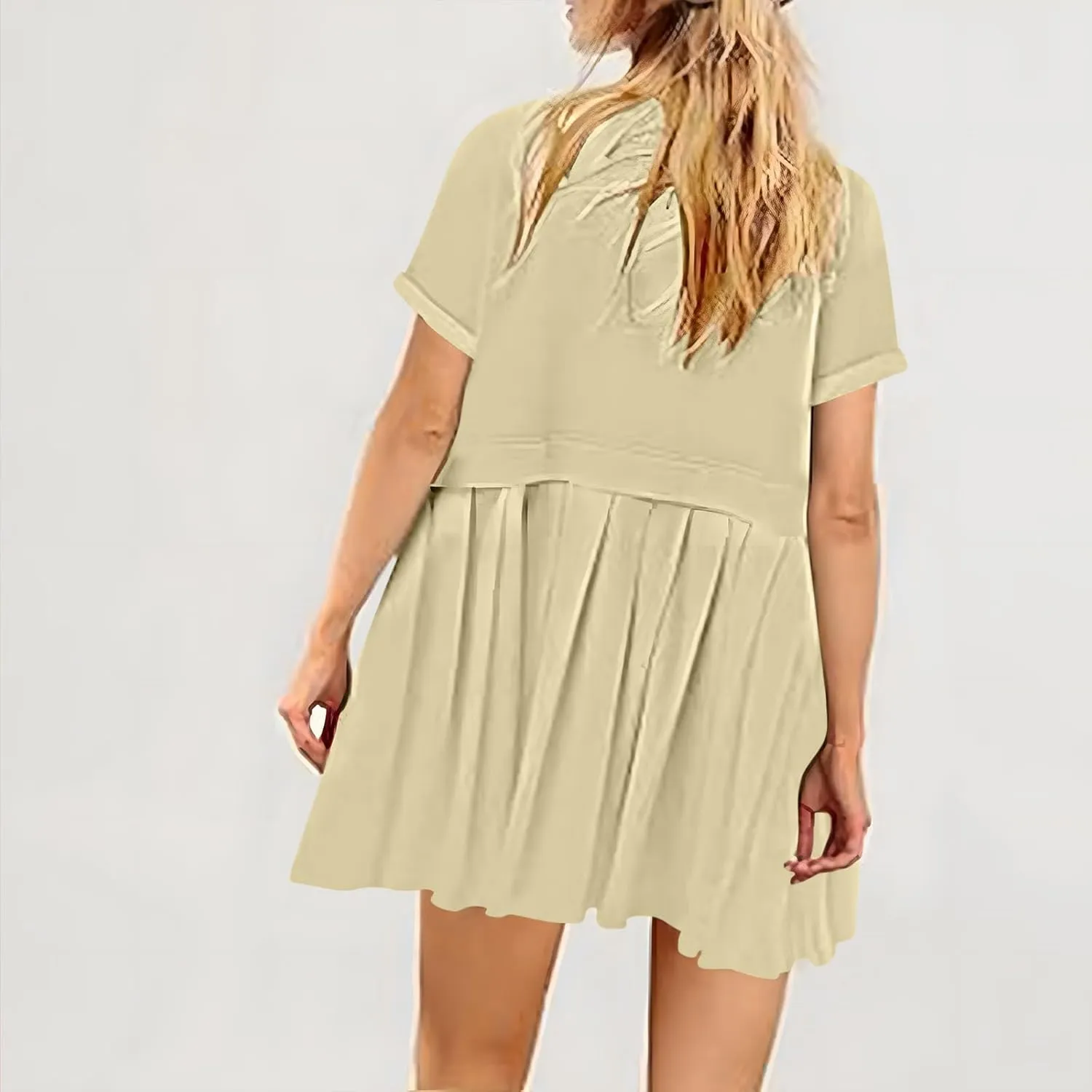 jsaierl Womens Summer Dress Oversized Pleated Short Dress Cute Sweet Mini Dress Comfy Loose Beach Dress Sun Dress 2025