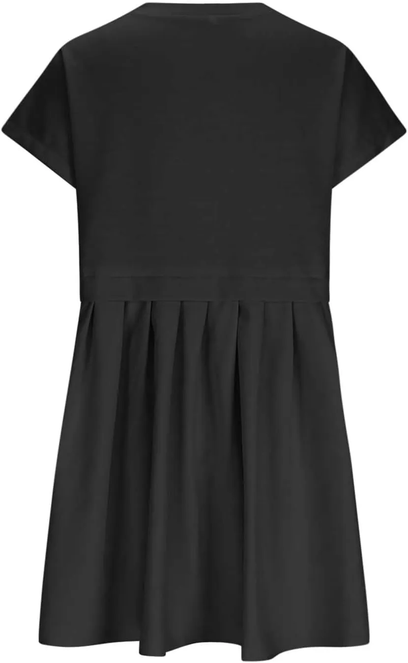 jsaierl Womens Summer Dress Oversized Pleated Short Dress Cute Sweet Mini Dress Comfy Loose Beach Dress Sun Dress 2025