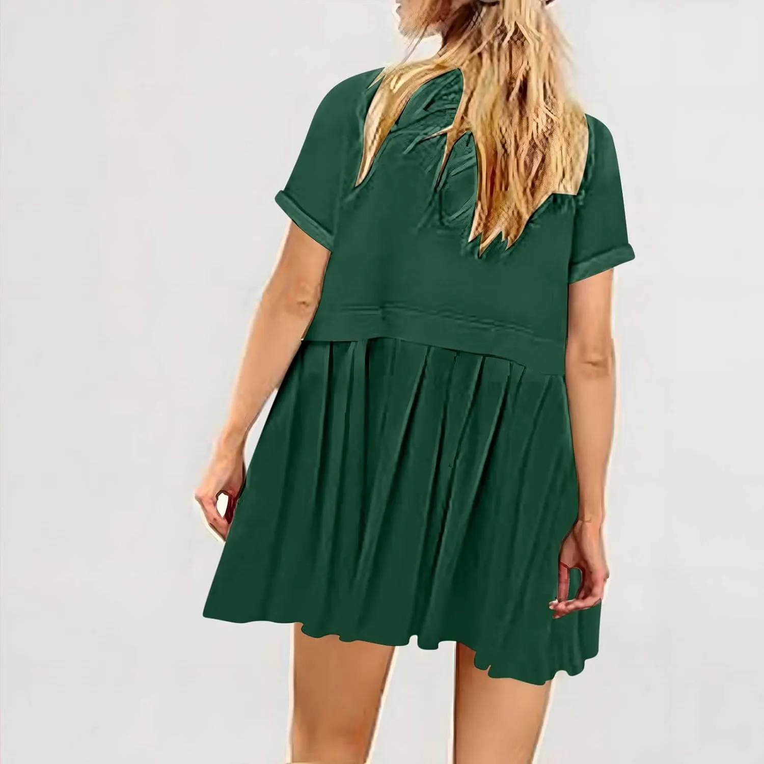 jsaierl Womens Summer Dress Oversized Pleated Short Dress Cute Sweet Mini Dress Comfy Loose Beach Dress Sun Dress 2025