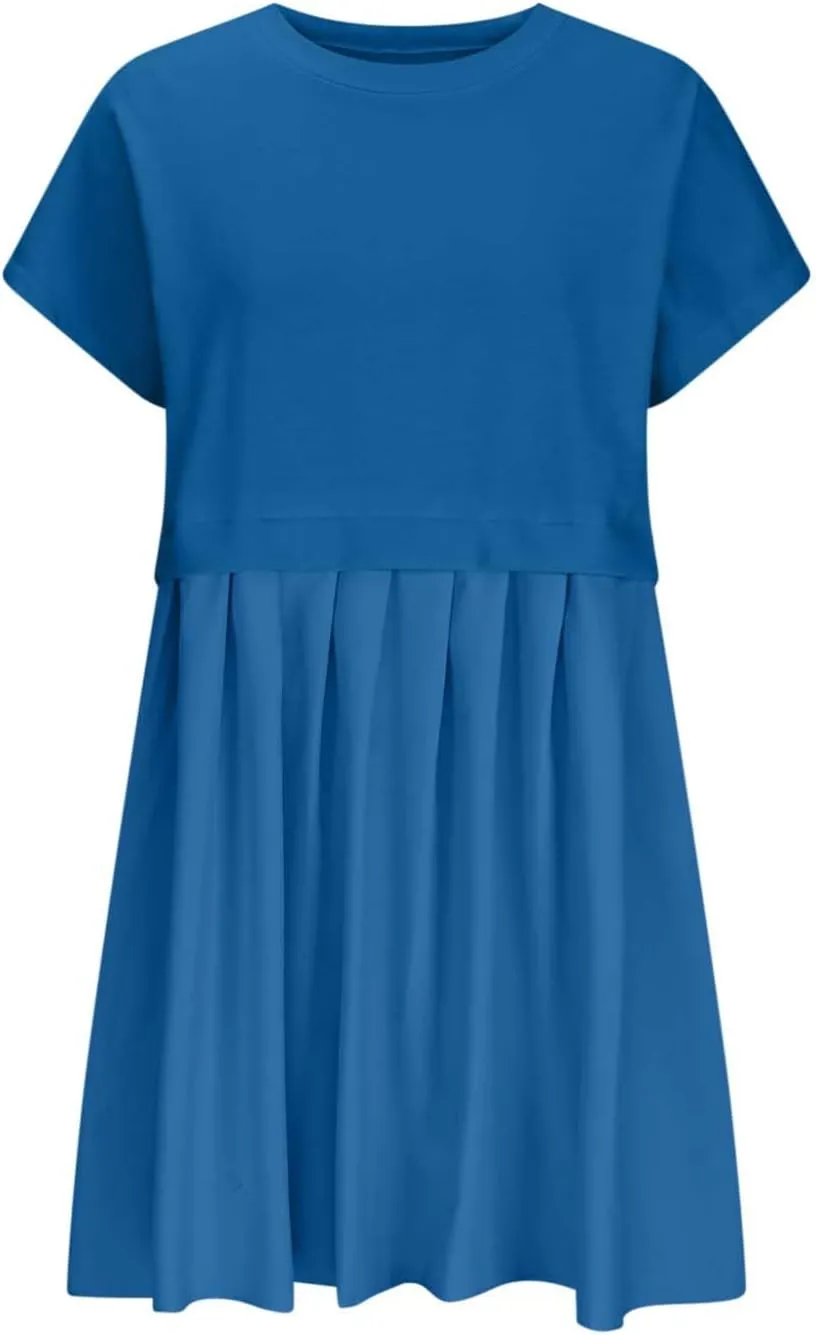 jsaierl Womens Summer Dress Oversized Pleated Short Dress Cute Sweet Mini Dress Comfy Loose Beach Dress Sun Dress 2025