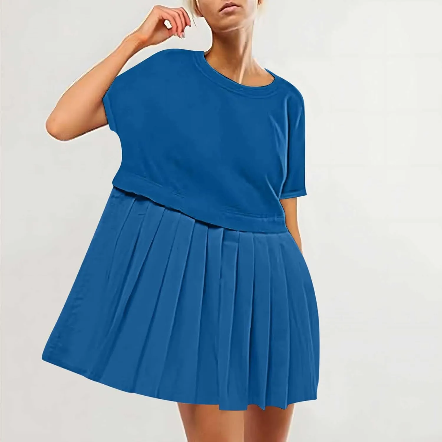 jsaierl Womens Summer Dress Oversized Pleated Short Dress Cute Sweet Mini Dress Comfy Loose Beach Dress Sun Dress 2025
