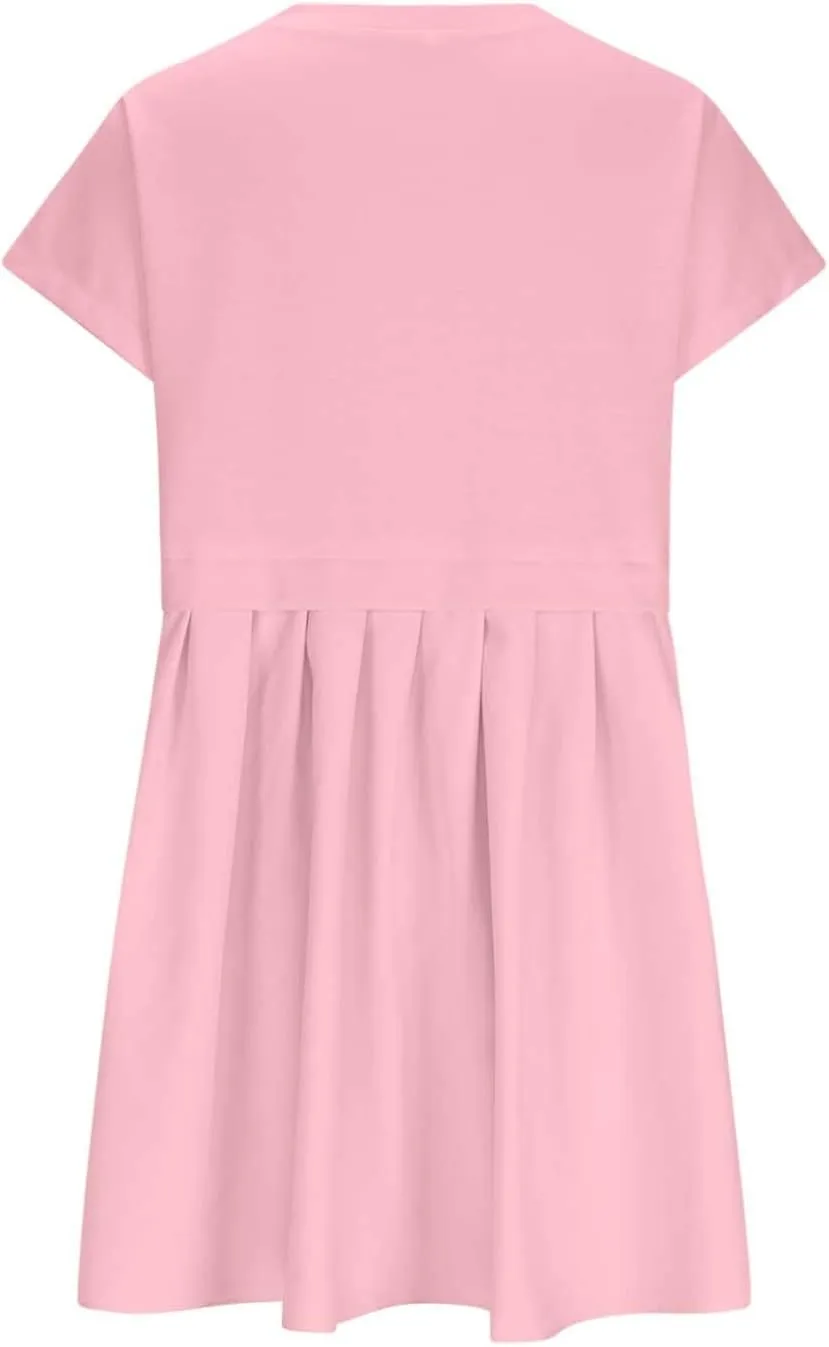 jsaierl Womens Summer Dress Oversized Pleated Short Dress Cute Sweet Mini Dress Comfy Loose Beach Dress Sun Dress 2025