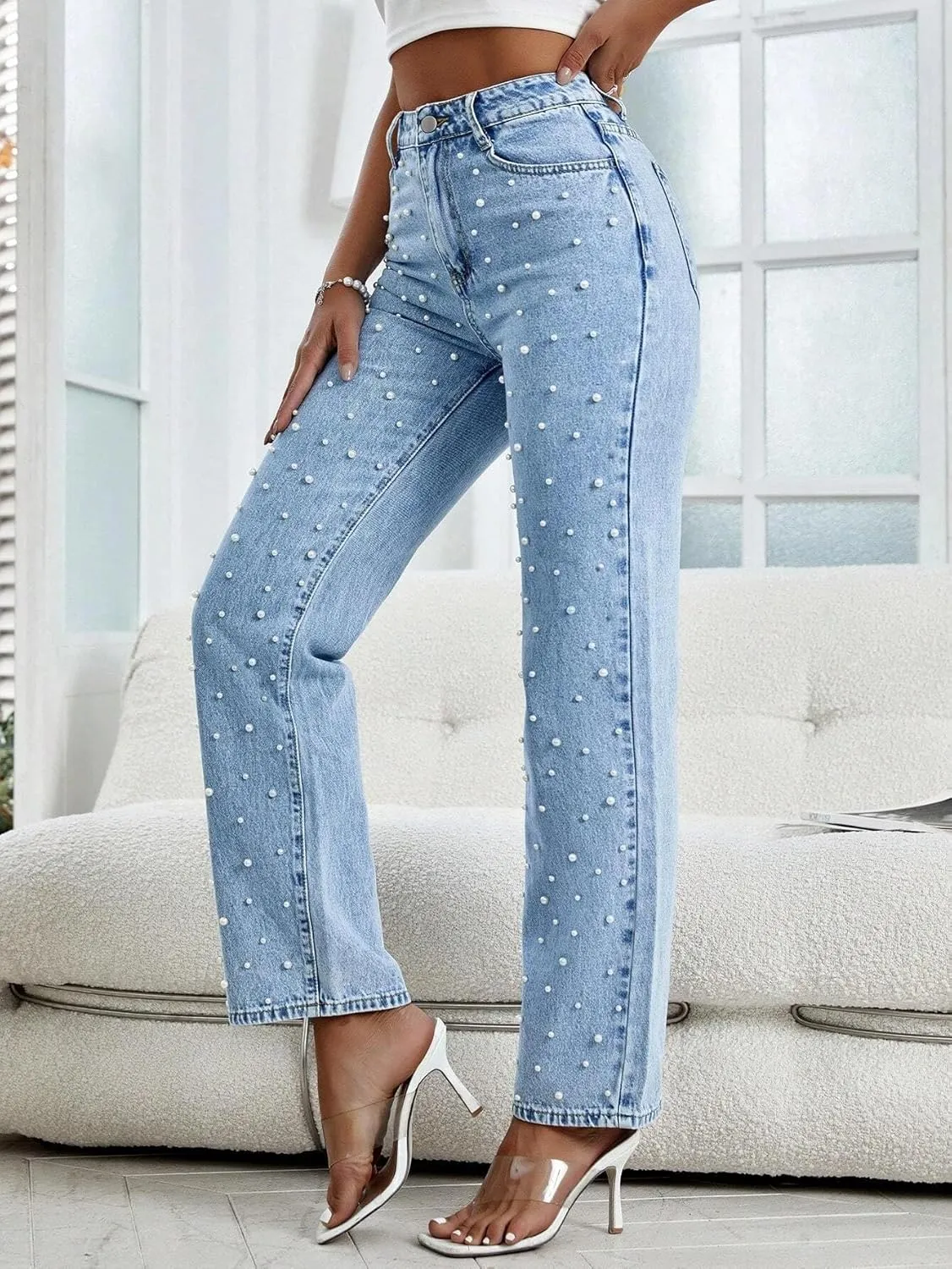 Kedera Women's High Waisted Jeans Boyfriend Baggy Wide Straight Leg Casual Denim Pants Trousers