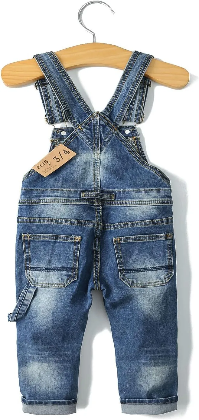 KIDSCOOL SPACE Little Girl Boy Jean Overalls,Toddler Ripped Denim Overall Pants