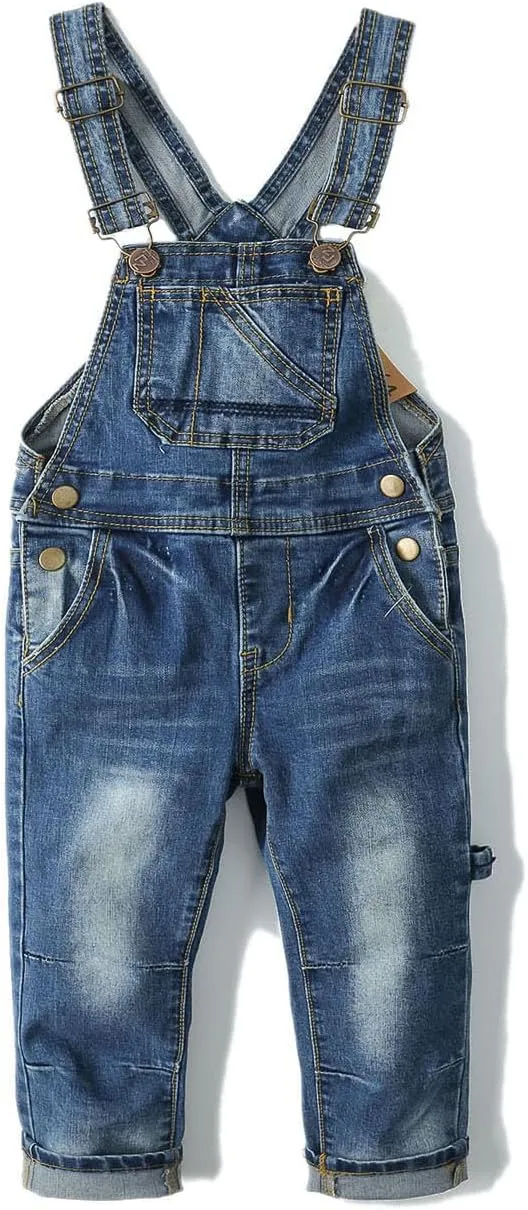 KIDSCOOL SPACE Little Girl Boy Jean Overalls,Toddler Ripped Denim Overall Pants
