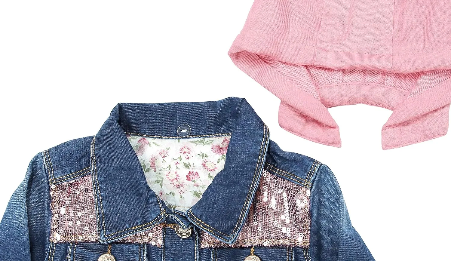 KIDSCOOL SPACE Little Girl Jean Jacket,Flower Embroidered Denim Outfits