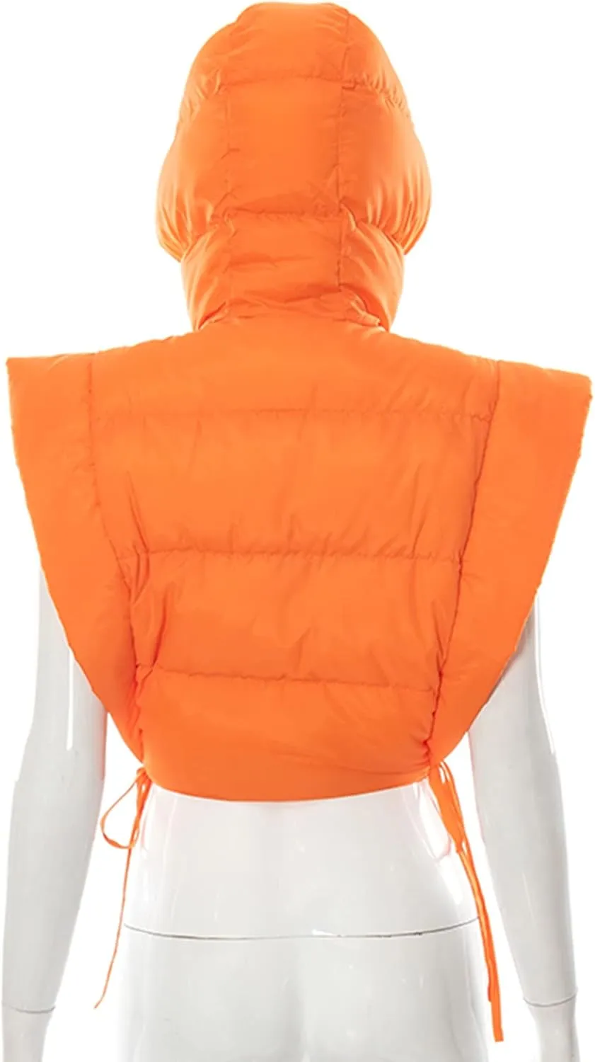 Kissonic Women's Cropped Padded Puffer Vest Hooded Zip Up Sleeveless Jacket
