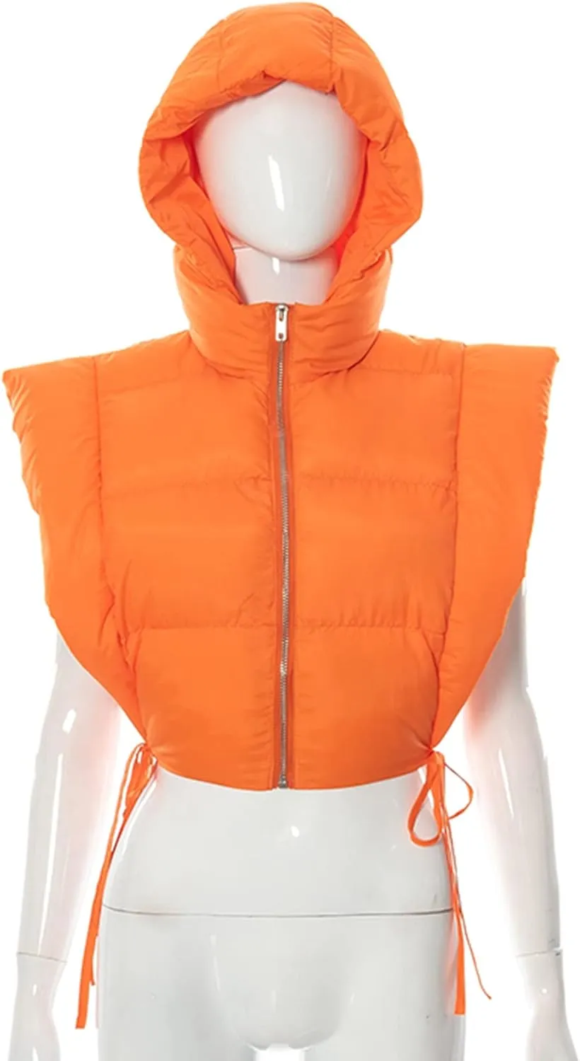 Kissonic Women's Cropped Padded Puffer Vest Hooded Zip Up Sleeveless Jacket