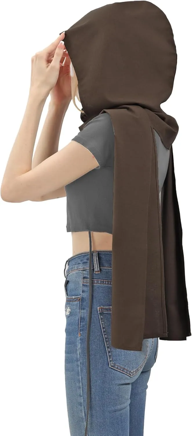 KUOIN Apocalyptic Hooded Scarf Linen Shawl Wrap Vintage Cowl Medieval Costume