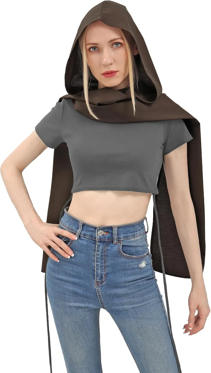 KUOIN Apocalyptic Hooded Scarf Linen Shawl Wrap Vintage Cowl Medieval Costume