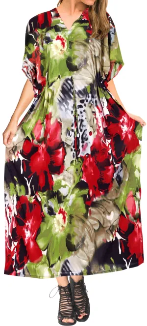 la-leela-1-womens-kaftan-kimono-nightgown-beachwear-bathing-suit-dress-cover-up Color  Olive Green_g282 135163