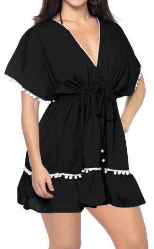 LA LEELA Bikini Swim Beach wear Swimsuit Cover ups Women Caftan Dress Solid OSFM 16-32W [XL- 5X] Halloween Black_L582