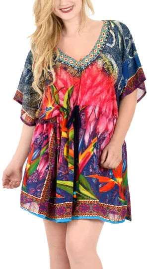 LA LEELA Bikni Swimwear Digital HD Print Tunic Vintage Cover Up OSFM 16-28W [XL- 4X Printed Multicolor_D134