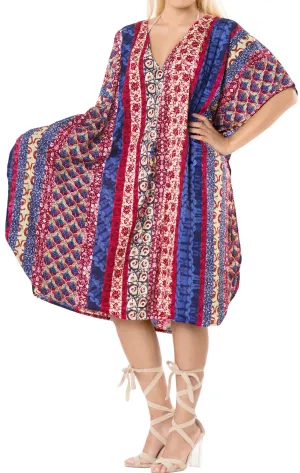 LA LEELA Bikni Swimwear Soft fabric Printed Beachwear Loose Cover Up OSFM 16-28W [XL- 4X] Blue_A752