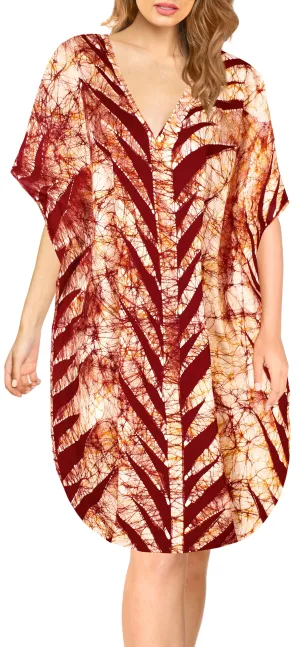 LA LEELA Cotton Batik Short Caftan Vacation Top OSFM 14-18W [L- 2X] Pumpkin Orange_A835