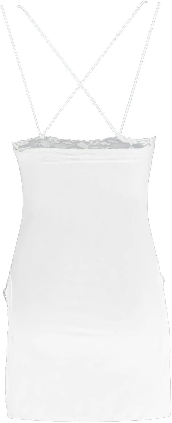 Lace Trim Slit Nightgown, Lace Trim Side Slit Bowknot Decor Modal Sleep Dress, Plus Size Cami Sleep Dress for Women