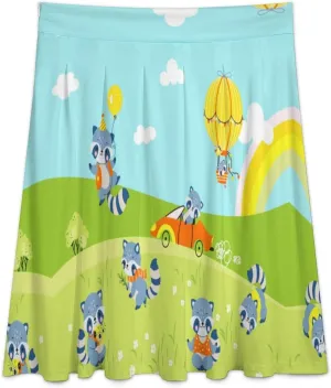 Landscape House Sunflowers Midi Skirts Women Fall Long Skirt Party Office Travel Soft Knee Length Casual Ruffle Skirt