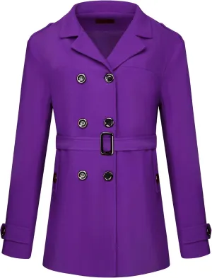 Lars Amadeus Men's Pea Coat Slim Fit Notch Lapel Double Breasted Trench Coat with Belt