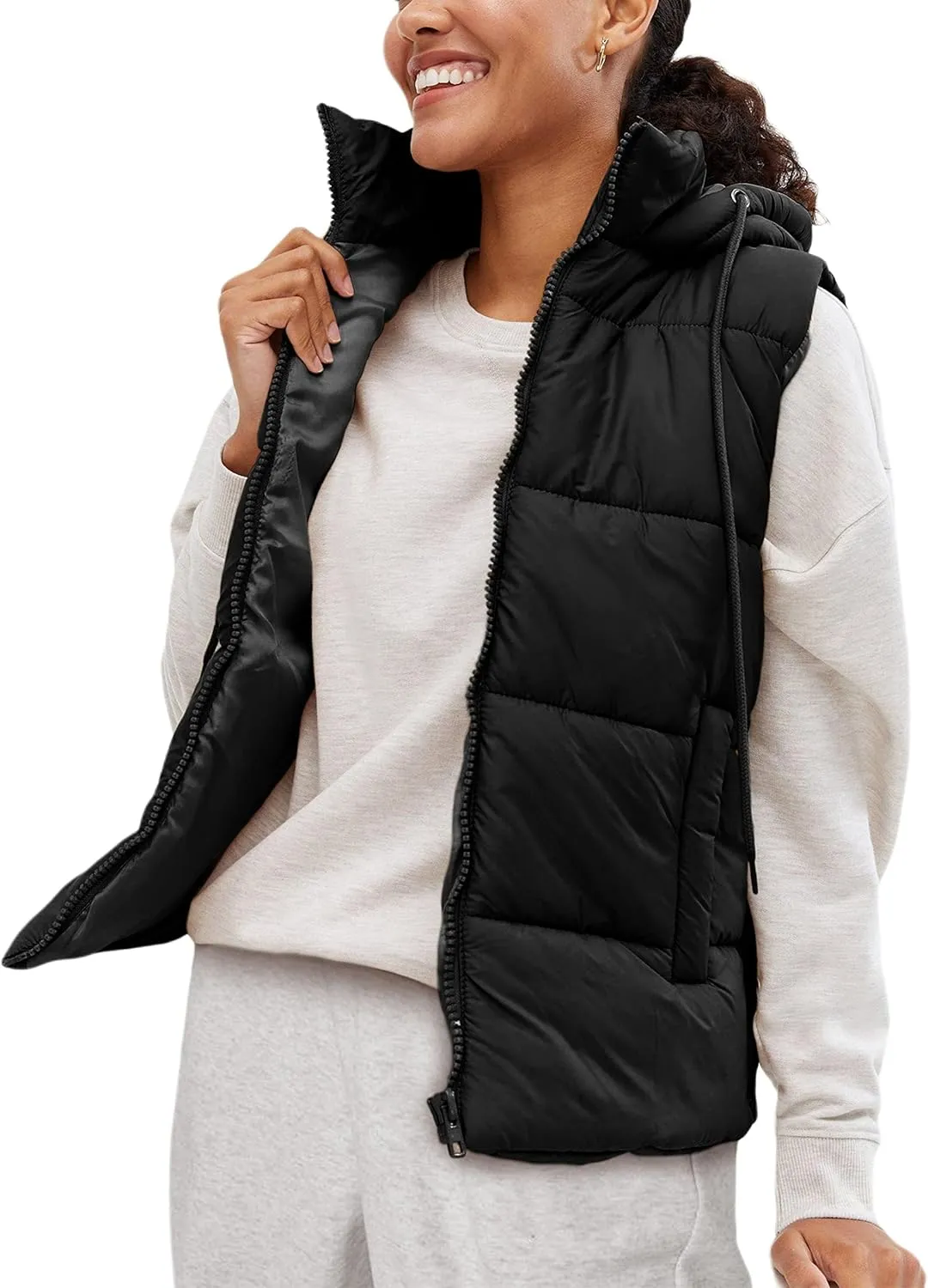 Lentta Women's Sleeveless Quilted Winter Warm Hooded Puffer Vest Padded Gilet Coat