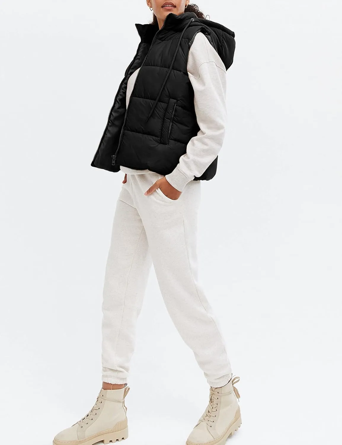 Lentta Women's Sleeveless Quilted Winter Warm Hooded Puffer Vest Padded Gilet Coat